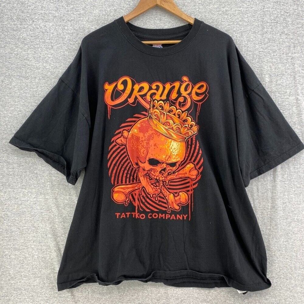 Orange Tattoo Company Tshirt Mens 3XL Black Orange Graphics Tee Short Sleeve